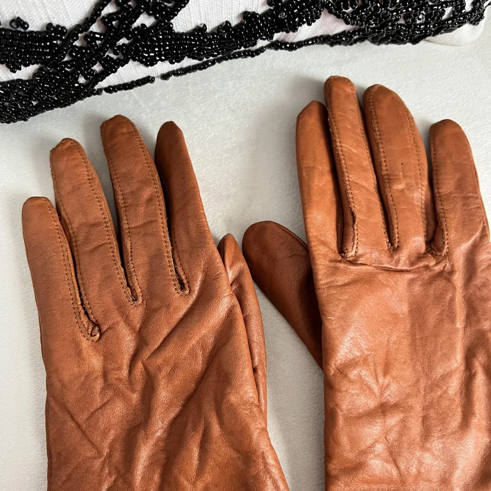 Cara By Gates Gloves Womens Medium Brown Genuine Leather Knit Lined Winter